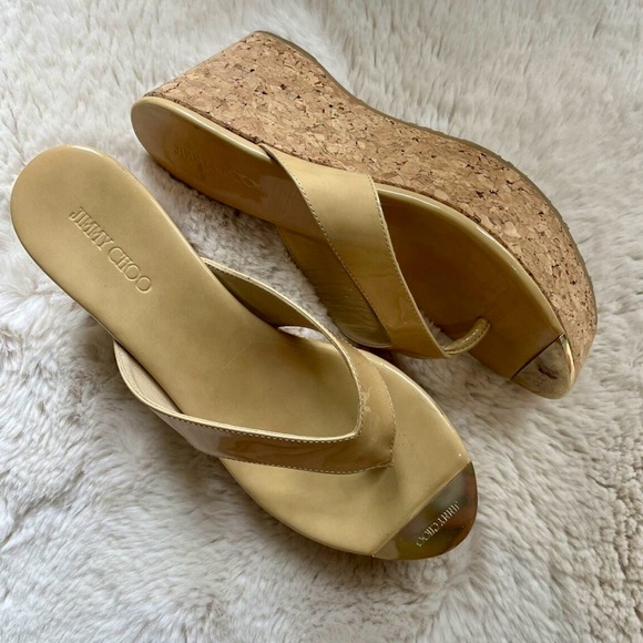 🚫SOLD🚫. Jimmy Choo Vintage Beige Wedge Sandals - Picture 1 of 2